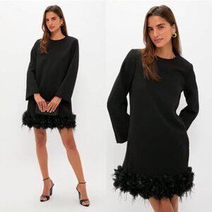 Tuckernuck Dalia Dress Black Feather Trim A-Line Cocktail Dress Size XL NWT